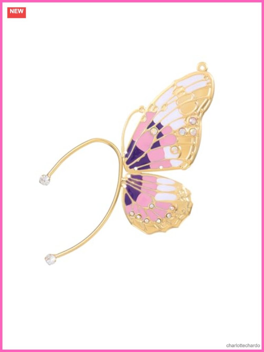 Butterfly Rhinestone Elf Ear Cuff Clip-On Earrings Handmade Wings Women